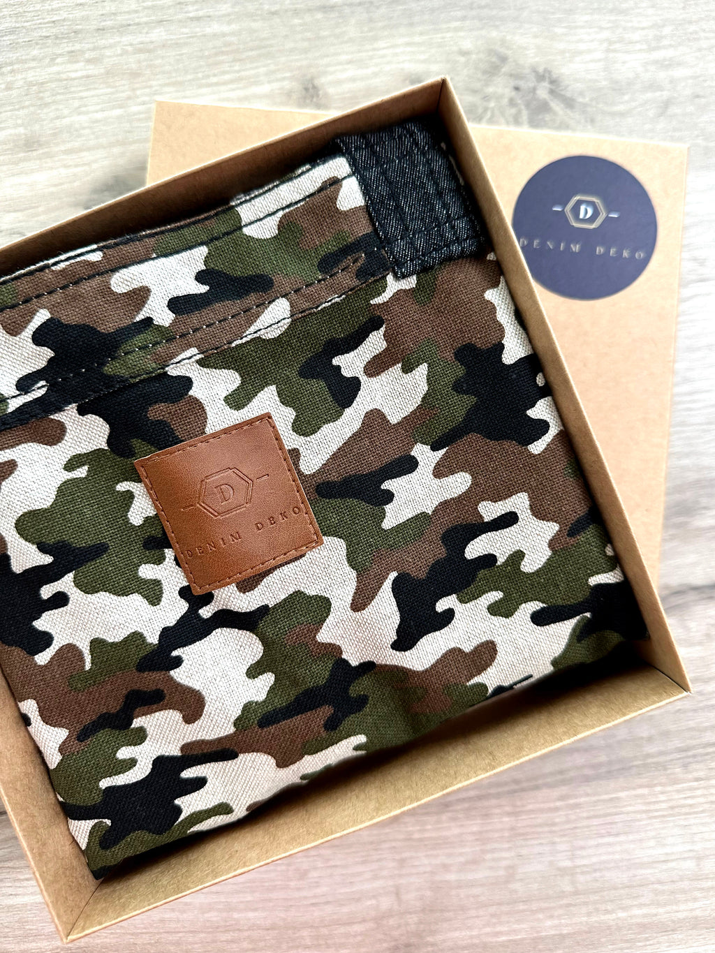 Camouflage Tote with Black Denim Long Handles Canvas Grocery Bag