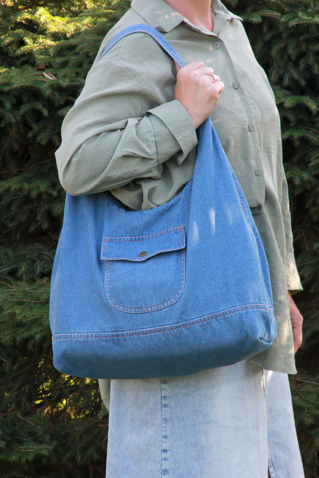 Oversized Slouchy Denim Hobo Shoulder Bag Casual Light Blue DenimDeko