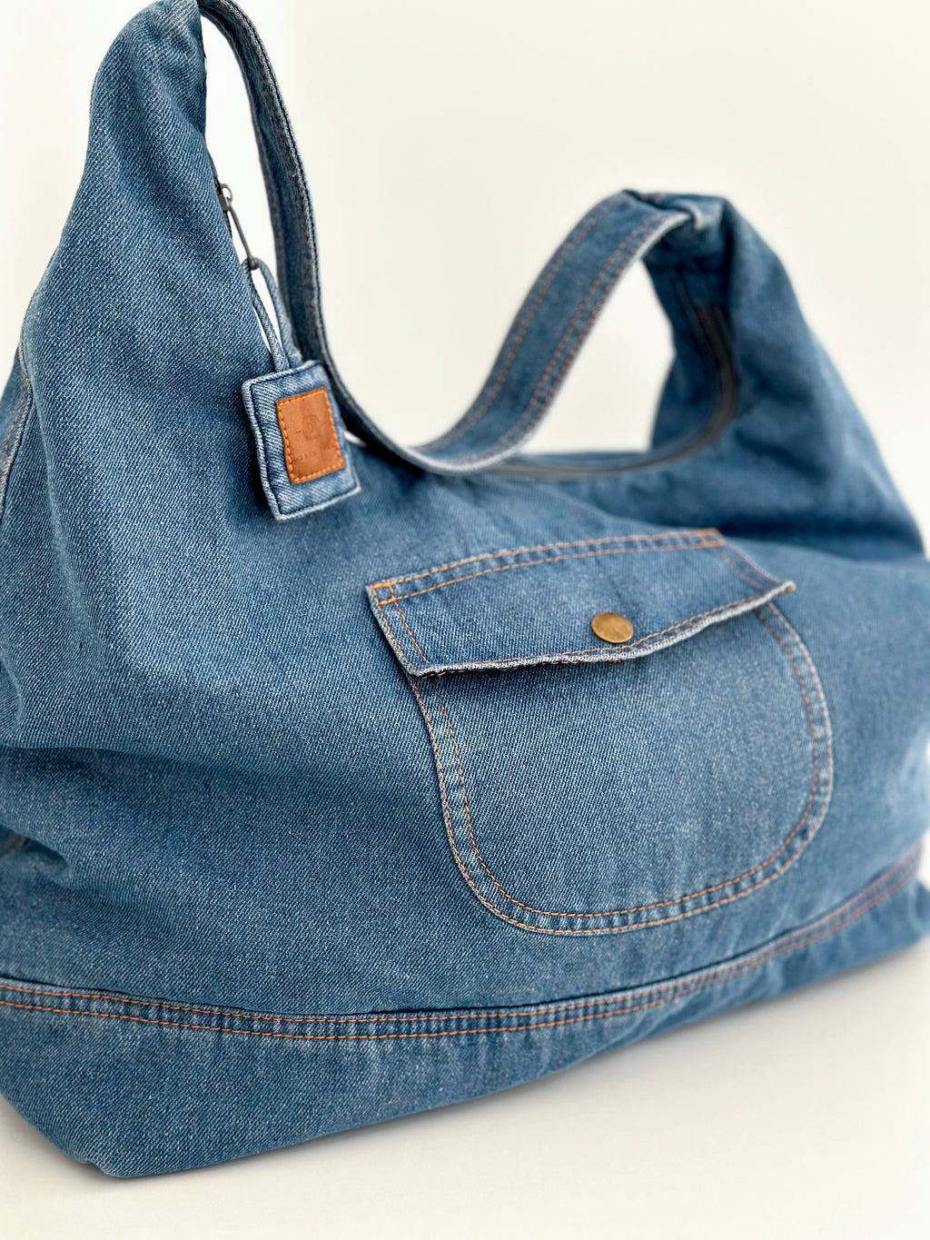 Oversized Slouchy Denim Hobo Shoulder Bag Casual Light Blue DenimDeko